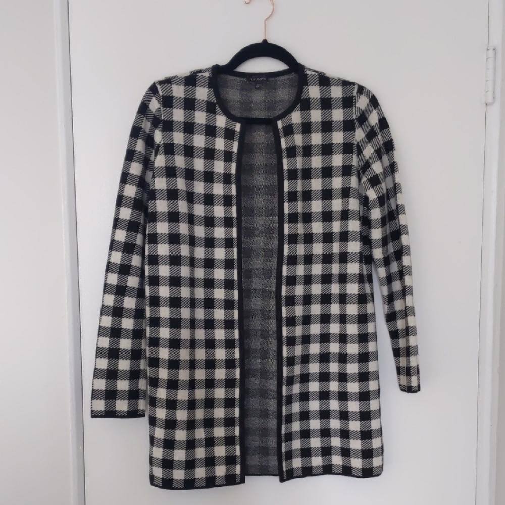 NWOT Talbots Checkered Black and White Cardigan